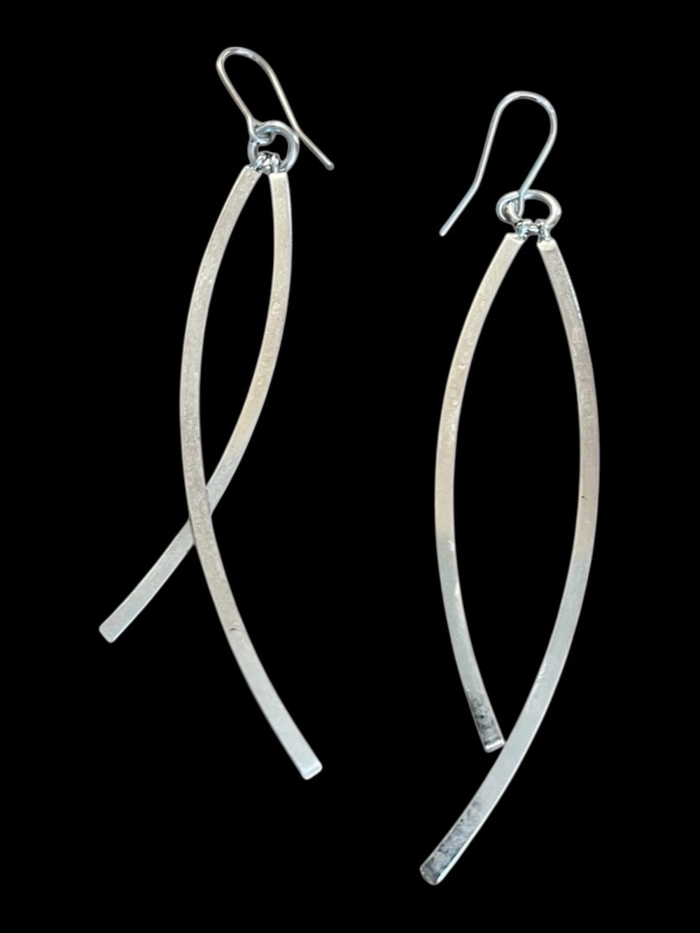 White House Black Market Modern Minimalist Curved Bar Drop Silver Earrings